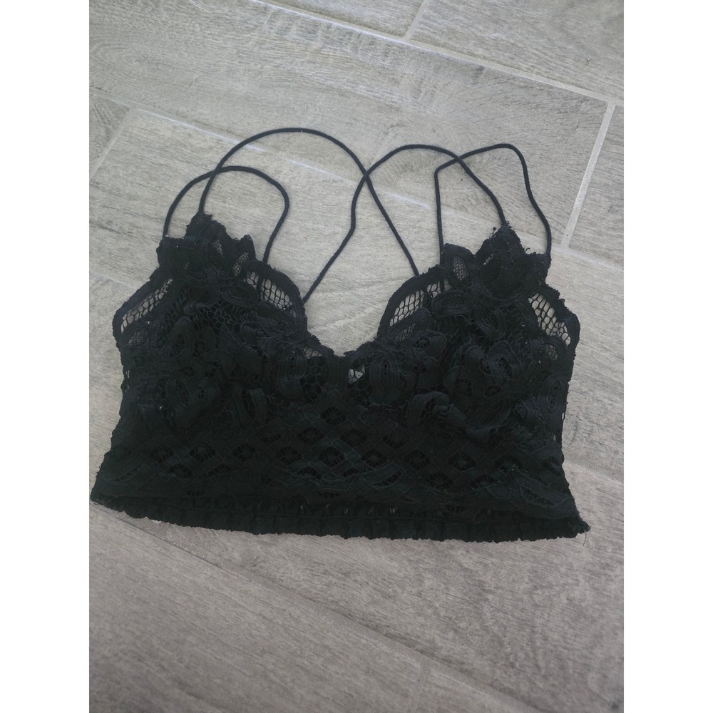 Free People FP One Adella Bralette Black Floral Lace Strappy Smocked Medium